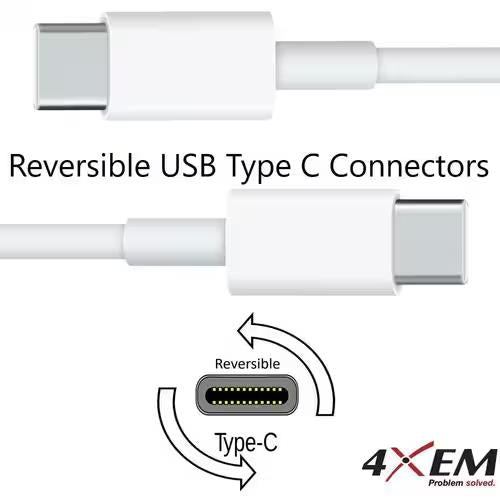 4XEM 4XUSBCC31G26W 6Ft USB-C to USB-C M/M 3.1 GEN 2 10Gbps Round White Cable