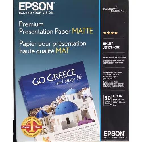 Epson S041468 50 Sheet 11"x14" Borderless Matte Heavy High Resolution Paper Whte