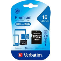 Verbatim 44082 16GB Premium microSDHC Memory Card w Adapter UHS-I V10 U1 Class10