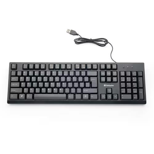 Verbatim 70735 USB Wired Keyboard Hotkeys LED Indicator Black Standard Keys