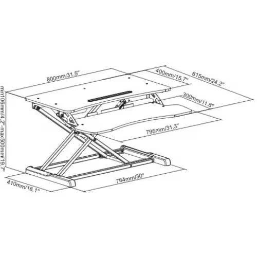 Amer Mounts EZRISER30 31.5" Wide DeskTop Sit Stand Adj Hgt Riser w Keyboard Tray