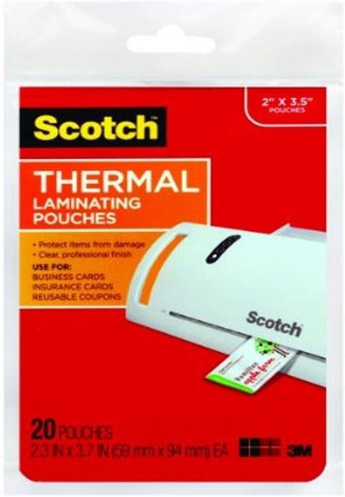 3M TP5851-20 20x Thermal Laminating Pouches 5 mil 2.3" x 3.7" for Cards Photos