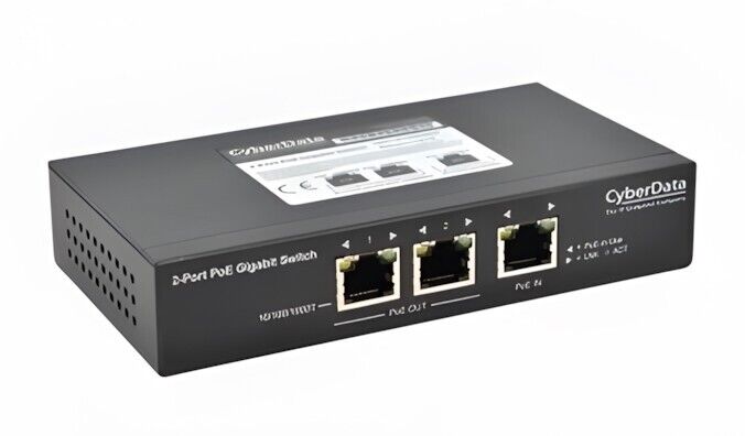 CyberData 011187 2 Port PoE Power Over Ethernet Gigabit 802.af/at Compact Switch