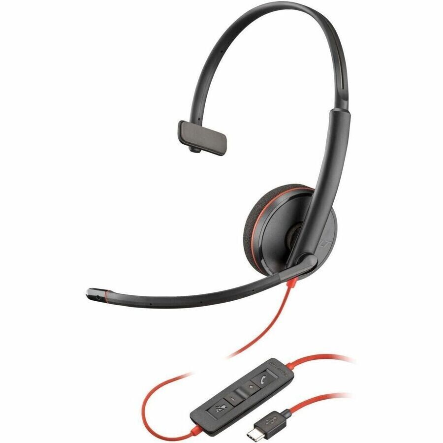 HP Poly 8M3Y3AA#ABA Blackwire 3210 Monaural Headset +USB-C/A Adapter TAA Mono