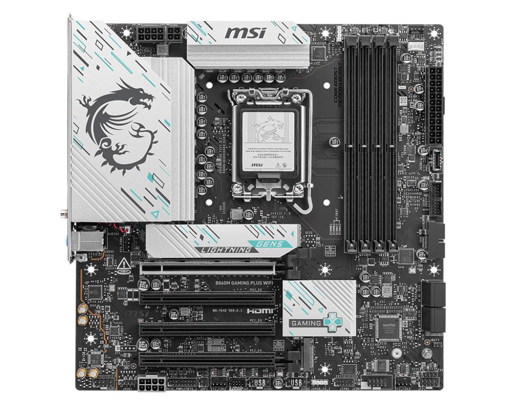 MSI B860MGPW MB Gaming B860 Plus WF LGA1851 4xDDR5 HDI- DP TB M.2 RAID 5GBe mATX