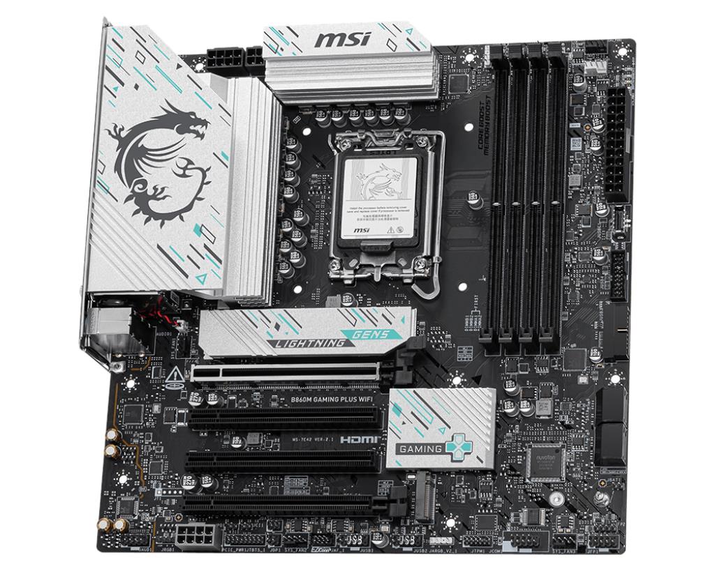 MSI B860MGPW MB Gaming B860 Plus WF LGA1851 4xDDR5 HDI- DP TB M.2 RAID 5GBe mATX