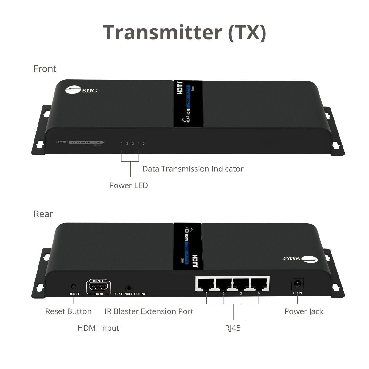 SIIG CE-H26V11-S1 1x4 HDMI Splitter Over IP Extender Kit 1080p 60Hz 120m Metal