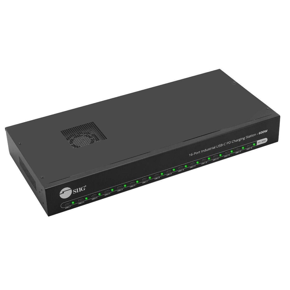 SIIG ID-US0A11-S1 16-Port Industrial USB-C PD Charging Station 600W 5V 9V 12V