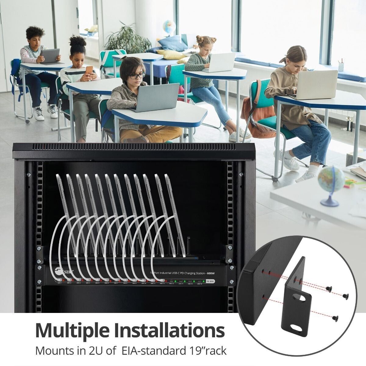 SIIG ID-US0A11-S1 16-Port Industrial USB-C PD Charging Station 600W 5V 9V 12V