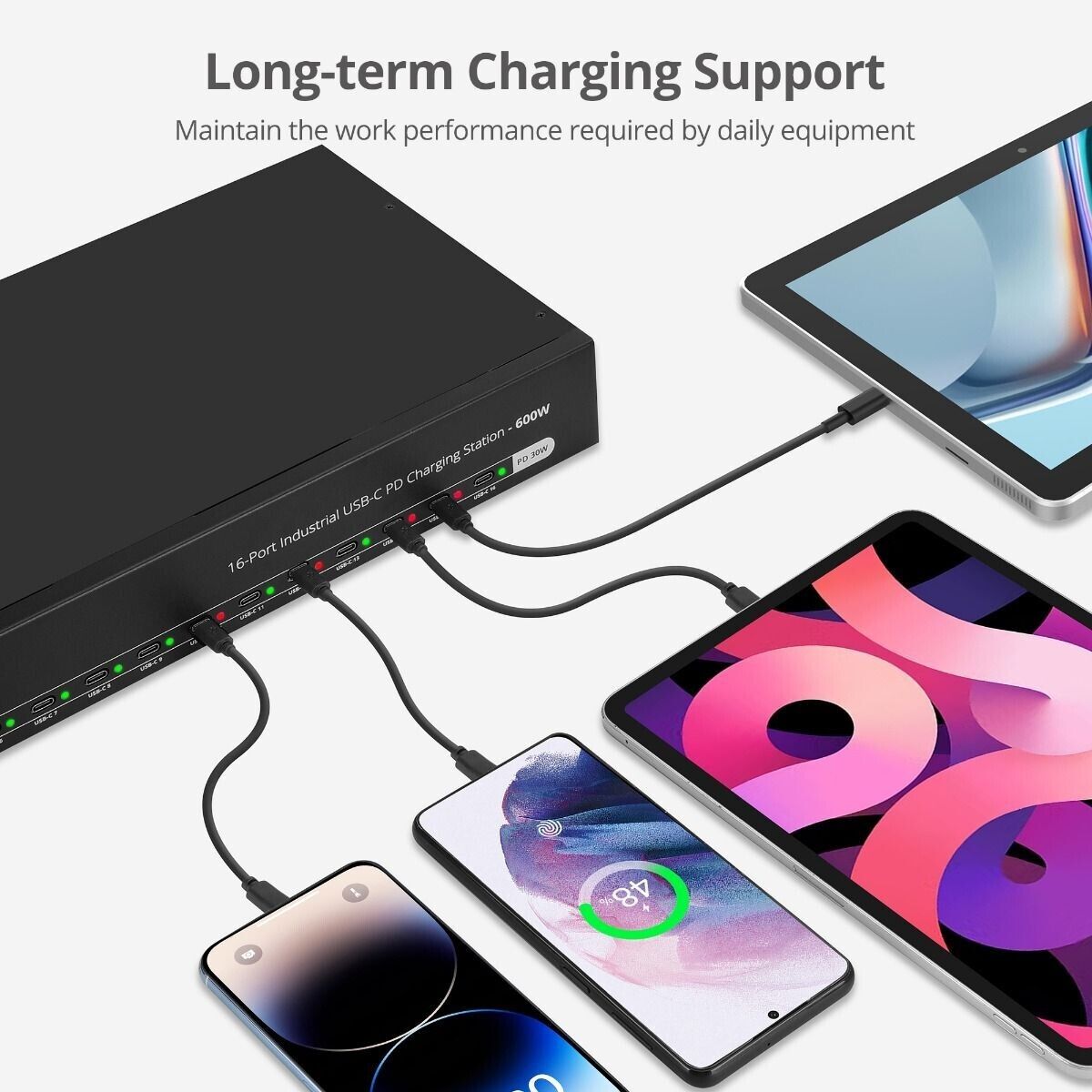 SIIG ID-US0A11-S1 16-Port Industrial USB-C PD Charging Station 600W 5V 9V 12V