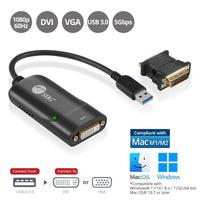 SIIG JU-DV0112-S3 USB 3.0 to DVI VGA Pro Adapter 1080p w DVI to VGA Adapter