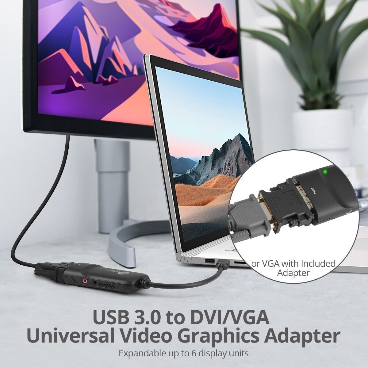 SIIG JU-DV0112-S3 USB 3.0 to DVI VGA Pro Adapter 1080p w DVI to VGA Adapter