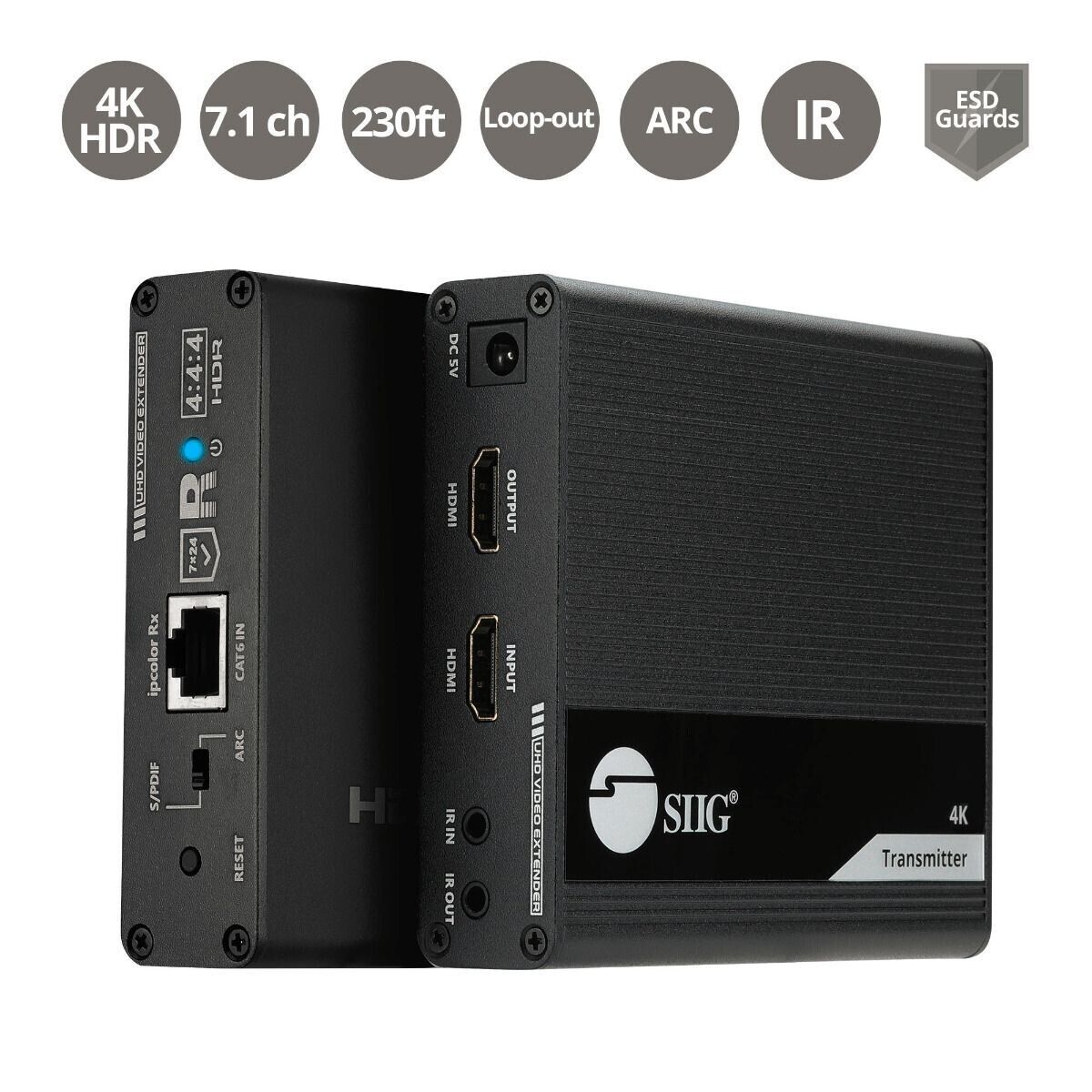 SIIG CE-H26L11-S1 ipcolor 4K HDMI Extender to 230Ft with IR HDR ARC Cat6/7 4K