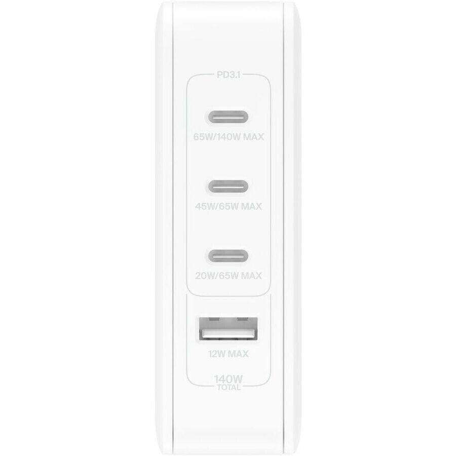 Belkin WCH014dqWH BoostCharge Pro Quad USB-C/A GaN 140W Wall Charger Power White