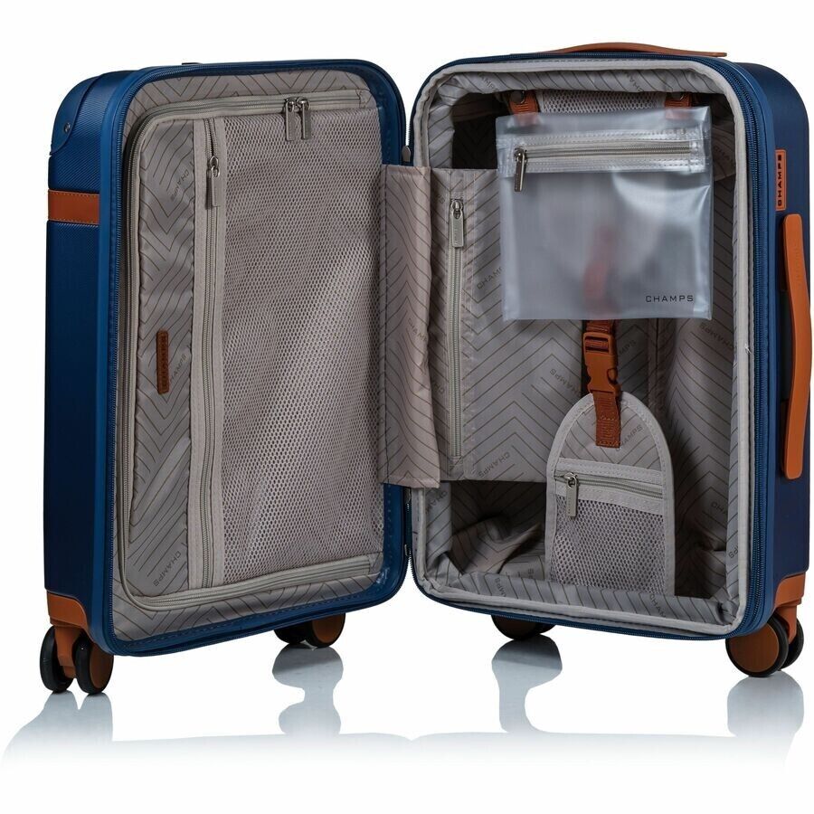 CHAMPS S1016C-NAVY Vintage Hardside Carry-On TSA Lock 360-Wheel USB Port Navy