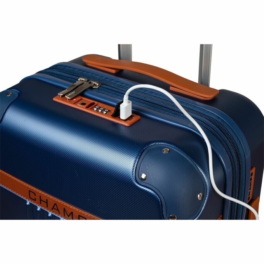 CHAMPS S1016C-NAVY Vintage Hardside Carry-On TSA Lock 360-Wheel USB Port Navy