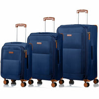 CHAMPS C5010-NAVY Classic 3-Pc Softside Luggage Set TSA Lock 360-Wheel Navy Blue