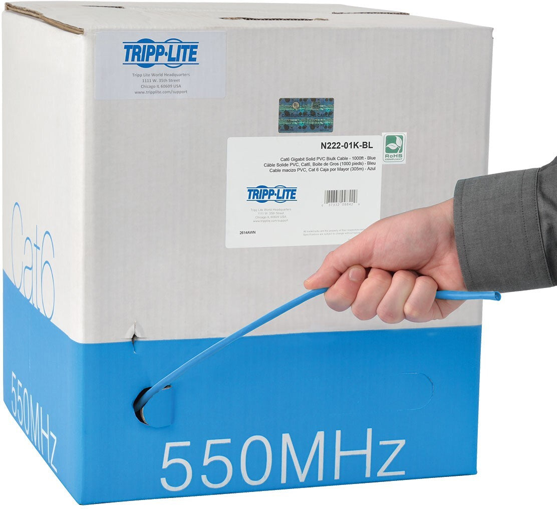 Eaton N222-01K-BL 1000Ft CAT6 Gigabit Solid Core UTP PVC Ethernet Cable Blue