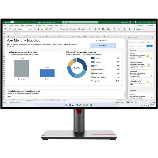 Lenovo 63A1ZAR1US ThinkVision P27h-30 27" WQHD Monitor 16:9 2560x1440 HDI- DP