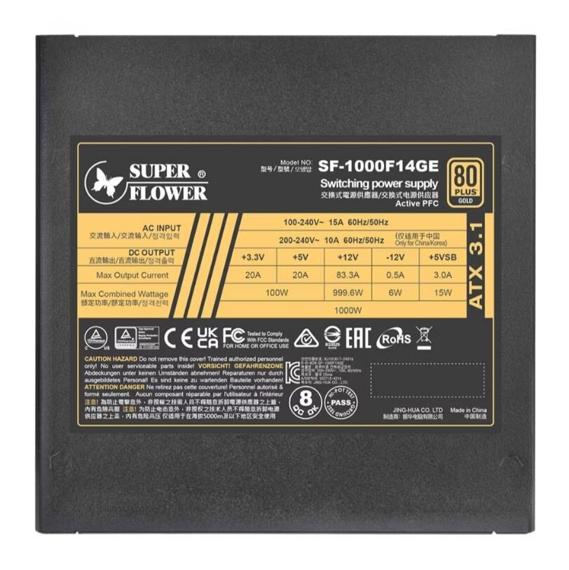 Super Flower SF-1000F14GE Leadex III ATX 3.1 1000W, Cybenetics Platinum 80+ Gold