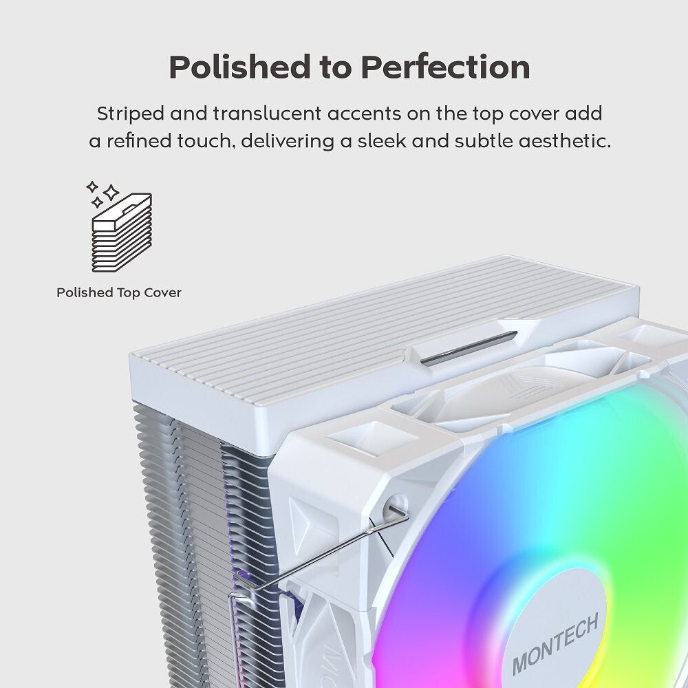 MONTECH NX400ARGBW NX400 ARGB CPU Air Cooler Single Tower, 4 Advanced Heat Pipes