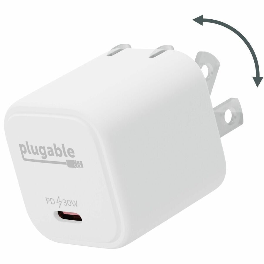 Plugable PS-30C1W GaN USB-C Portable Charger Block 30W Foldable Prongs White