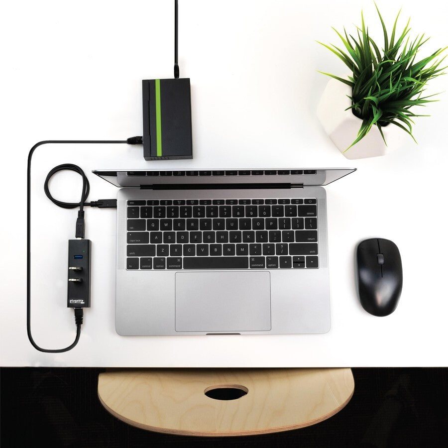 Plugable USB3-HUB3ME 3 Port USB Hub 3.0 Bus Powered Hub With Gigabit Ethernet