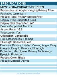 StarTech 238A-PRIVACY-SCREEN 23.8-inch 16:9 Computer Monitor Privacy Screen