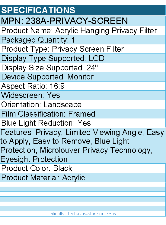 StarTech 238A-PRIVACY-SCREEN 23.8-inch 16:9 Computer Monitor Privacy Screen