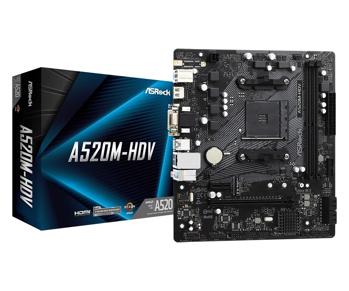 ASRock A520M-HDV AMD AM4 Micro ATX DDR4 PCIE HDMI DVID Dsub SATA Motherboard