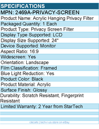 StarTech 2469A-PRIVACY-SCREEN 24-inch 16:9 Computer Monitor Privacy Screen