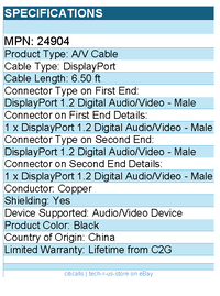 C2G 24904 6ft DisplayPort Cable, 4K 60Hz, DisplayPort Male to DisplayPort Male