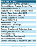 StarTech 2569-PRIVACY-SCREEN 25-inch 16:9 Computer Monitor Privacy Screen