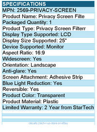 StarTech 2569-PRIVACY-SCREEN 25-inch 16:9 Computer Monitor Privacy Screen