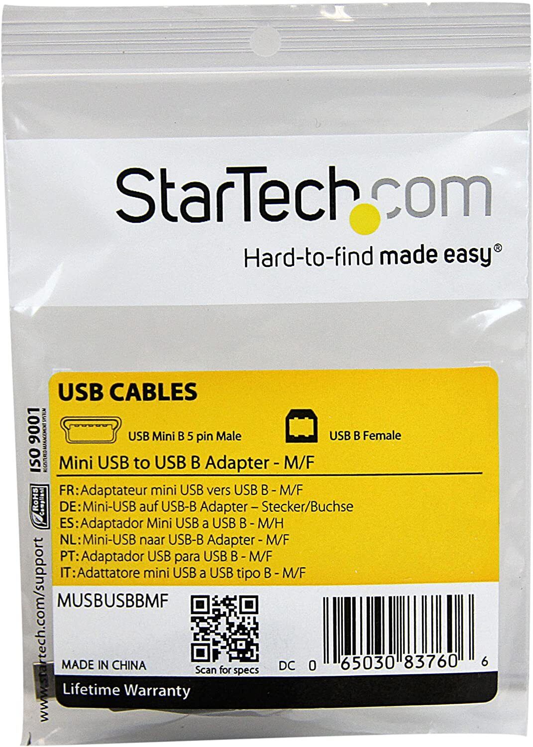 StarTech MUSBUSBBMF Mini USB to USB B Adapter Male Female Dongle