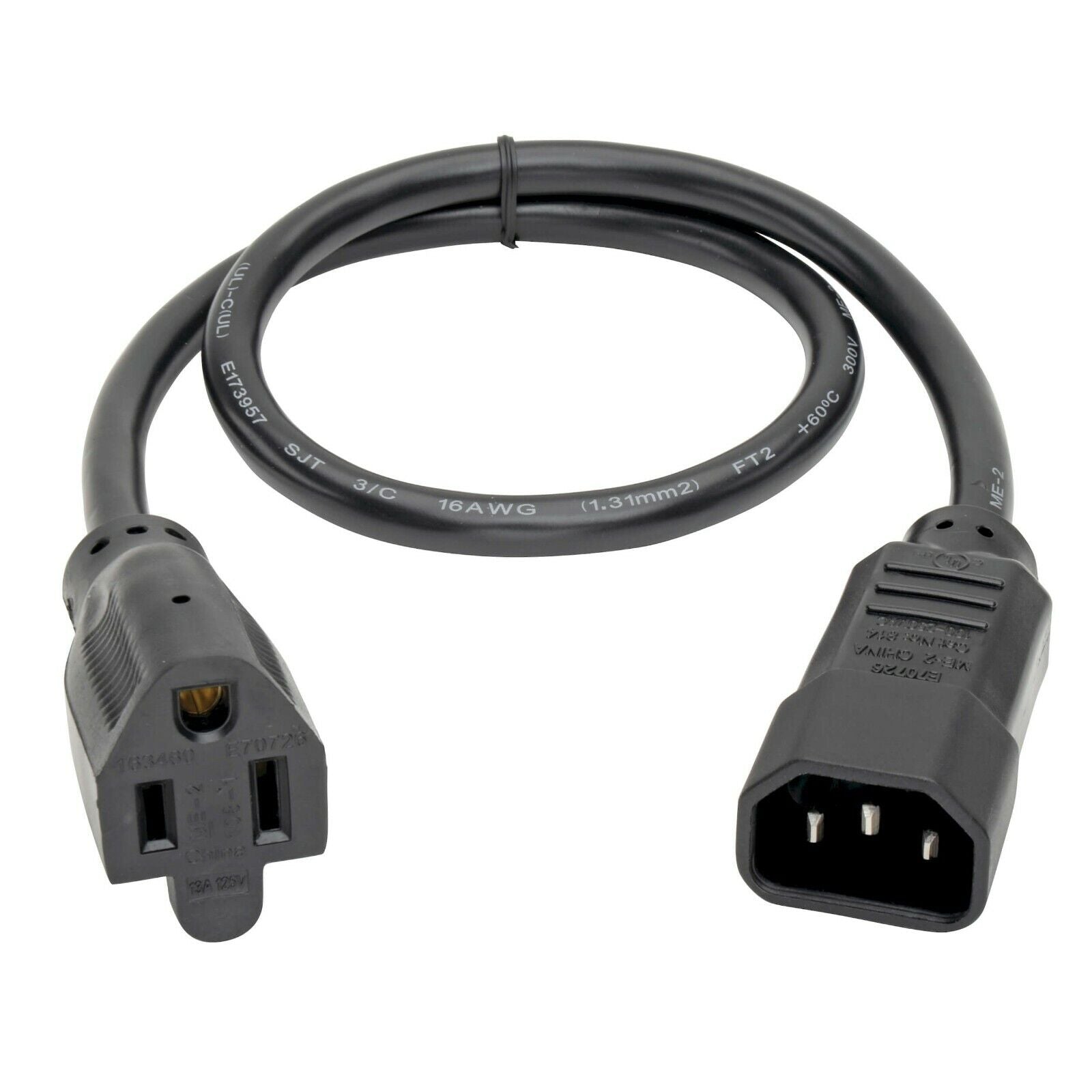 Tripp Lite P002-002 2FT Power Converter Cable IEC-320-C14 M to NEMA 5-15R Black