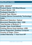 HP 265A9UT 125 Wired Mouse - Optical - Cable - USB - 1200 dpi - Scroll Wheel