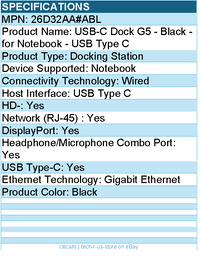 HPI 26D32AA#ABL USB-C Dock G5 - Black - for Notebook - USB Type C