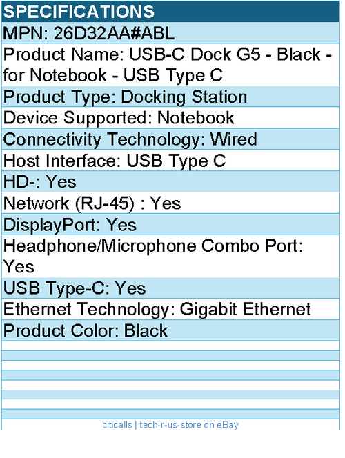 HPI 26D32AA#ABL USB-C Dock G5 - Black - for Notebook - USB Type C