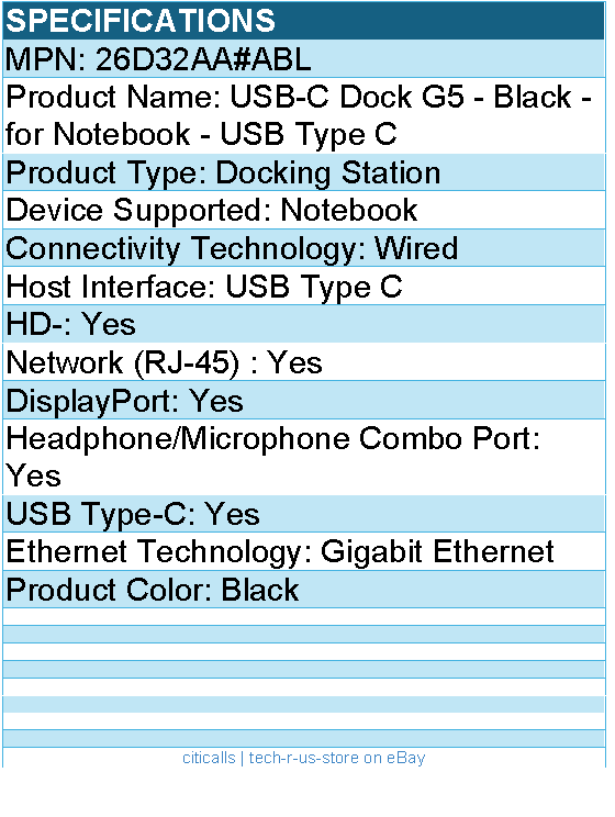 HPI 26D32AA#ABL USB-C Dock G5 - Black - for Notebook - USB Type C