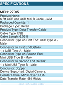 C2G 27005 2m (6.6ft) USB 2.0 Cable - USB Cable - USB-A Male to USB Mini-B Male