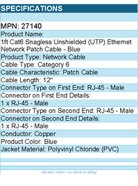 C2G 27140 1ft Cat6 Snagless Unshielded UTP Ethernet Network Patch Cable- Blue