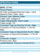 C2G 27141 3ft Cat6 Snagless Unshielded UTP Ethernet Network Patch Cable