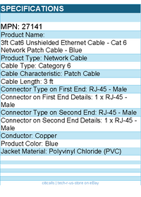 C2G 27141 3ft Cat6 Snagless Unshielded UTP Ethernet Network Patch Cable