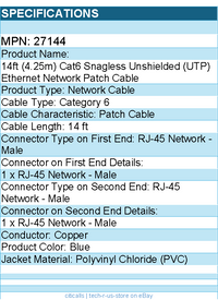 C2G 27144 14ft Cat6 Ethernet Cable - Snagless Unshielded (UTP) - Blue