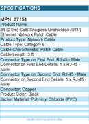 C2G 27151 3ft Cat6 Snagless Unshielded UTP Ethernet Network Patch Cable - Black