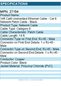C2G 27154 14ft Cat6 Ethernet Cable - Snagless Unshielded (UTP) - Black