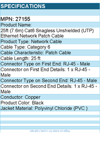 C2G 27155 25ft Cat6 Ethernet Cable - Snagless Unshielded (UTP) - Black