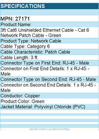 C2G 27171 3ft Cat6 Ethernet Cable - Snagless Unshielded (UTP) - Green