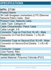 C2G 27181 3ft Cat6 Ethernt Cable - Snagless Unshielded (UTP) - Red